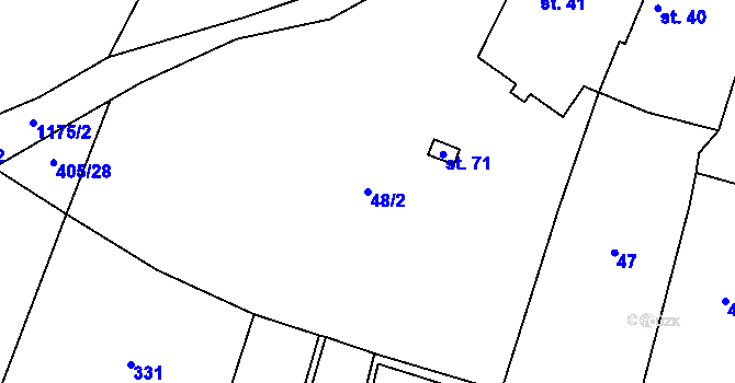 Parcela st. 48/2 v KÚ Třeboc, Katastrální mapa