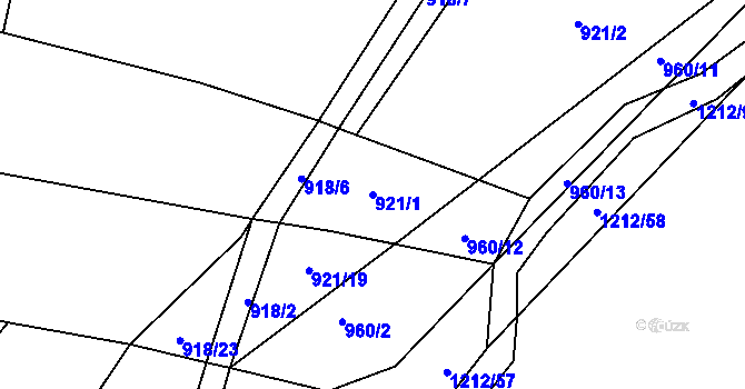 Parcela st. 921/1 v KÚ Třeboc, Katastrální mapa
