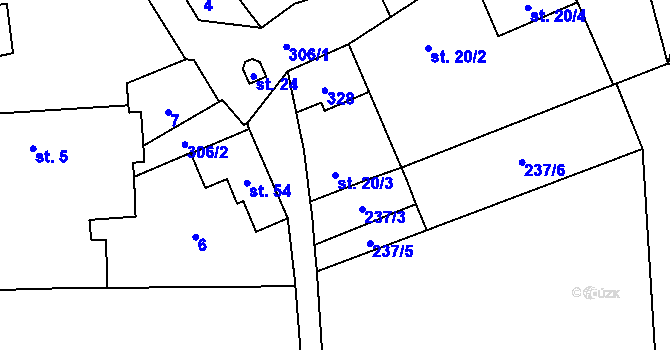 Parcela st. 20/3 v KÚ Hubenov u Třebohostic, Katastrální mapa