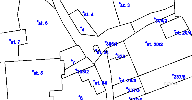 Parcela st. 24 v KÚ Hubenov u Třebohostic, Katastrální mapa