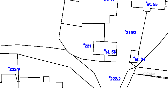 Parcela st. 221 v KÚ Hubenov u Třebohostic, Katastrální mapa