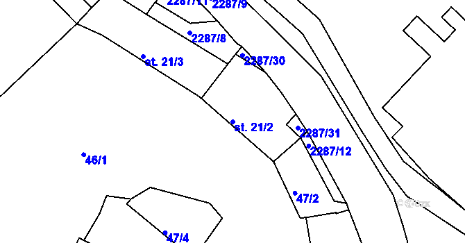 Parcela st. 21/2 v KÚ Třebohostice, Katastrální mapa