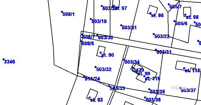 Parcela st. 90 v KÚ Třebohostice, Katastrální mapa