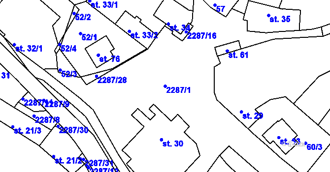 Parcela st. 2287/1 v KÚ Třebohostice, Katastrální mapa