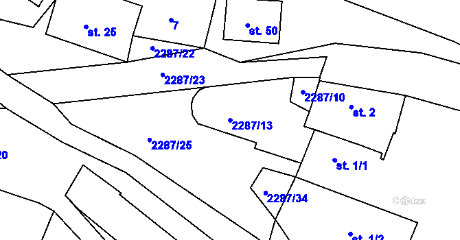 Parcela st. 2287/13 v KÚ Třebohostice, Katastrální mapa
