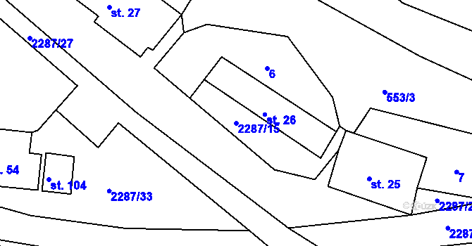 Parcela st. 2287/15 v KÚ Třebohostice, Katastrální mapa