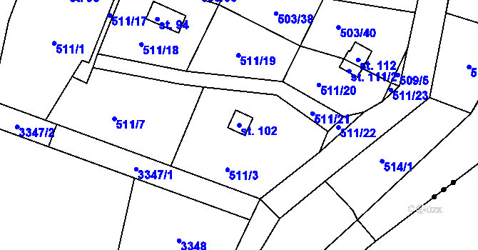 Parcela st. 102 v KÚ Třebohostice, Katastrální mapa