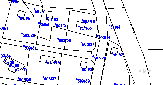 Parcela st. 503/27 v KÚ Třebohostice, Katastrální mapa
