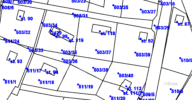 Parcela st. 503/37 v KÚ Třebohostice, Katastrální mapa