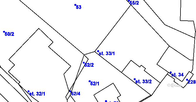 Parcela st. 33/1 v KÚ Třebohostice, Katastrální mapa