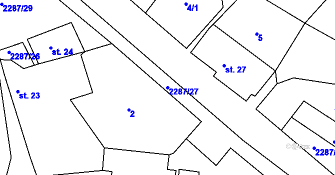 Parcela st. 2287/27 v KÚ Třebohostice, Katastrální mapa