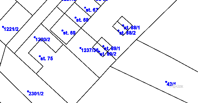 Parcela st. 89/2 v KÚ Třebohostice, Katastrální mapa