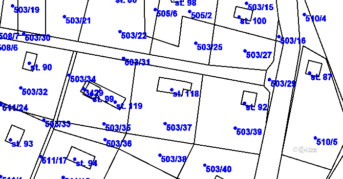 Parcela st. 118 v KÚ Třebohostice, Katastrální mapa