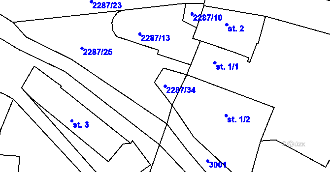 Parcela st. 2287/34 v KÚ Třebohostice, Katastrální mapa