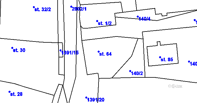 Parcela st. 64 v KÚ Zadní Zborovice, Katastrální mapa