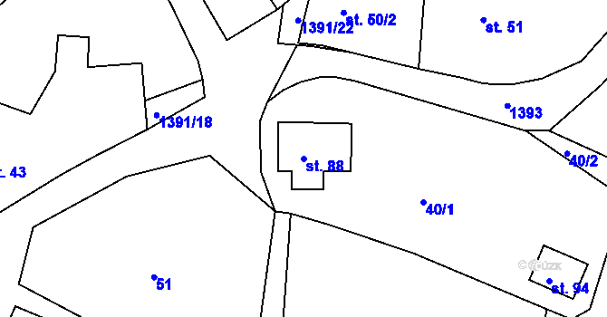 Parcela st. 88 v KÚ Zadní Zborovice, Katastrální mapa