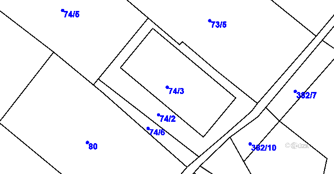 Parcela st. 74/3 v KÚ Třebom, Katastrální mapa