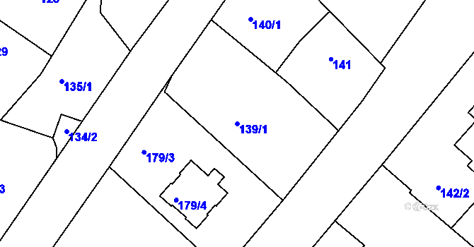Parcela st. 139/1 v KÚ Třebom, Katastrální mapa