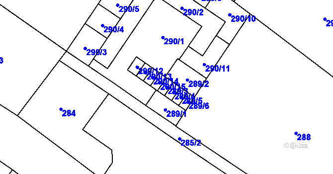 Parcela st. 289/3 v KÚ Třebom, Katastrální mapa