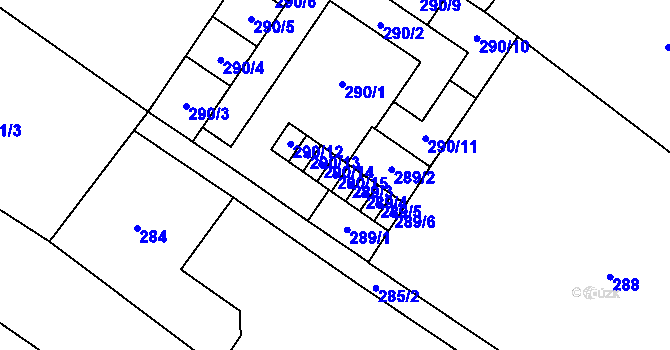 Parcela st. 290/15 v KÚ Třebom, Katastrální mapa
