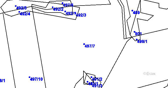 Parcela st. 497/7 v KÚ Horažďovická Lhota, Katastrální mapa