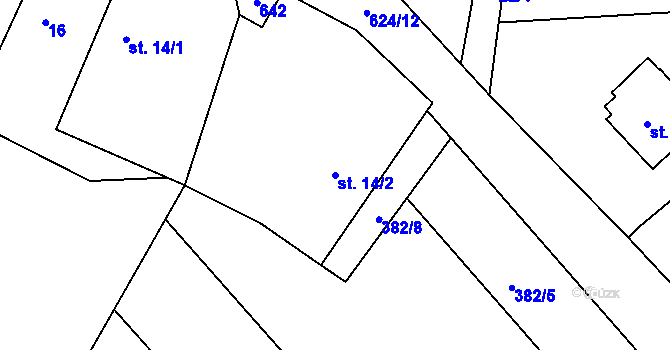 Parcela st. 14/2 v KÚ Třebomyslice u Horažďovic, Katastrální mapa