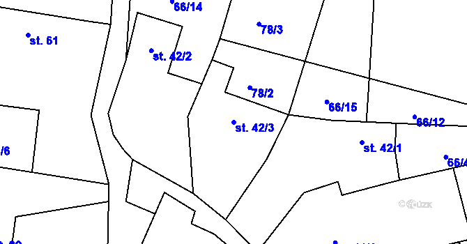 Parcela st. 42/3 v KÚ Třebomyslice u Horažďovic, Katastrální mapa