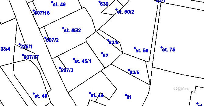 Parcela st. 82 v KÚ Třebomyslice u Horažďovic, Katastrální mapa
