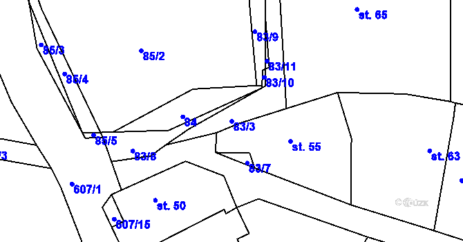 Parcela st. 83/3 v KÚ Třebomyslice u Horažďovic, Katastrální mapa