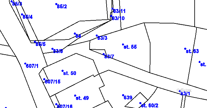 Parcela st. 83/7 v KÚ Třebomyslice u Horažďovic, Katastrální mapa