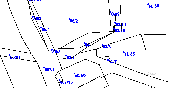 Parcela st. 84 v KÚ Třebomyslice u Horažďovic, Katastrální mapa