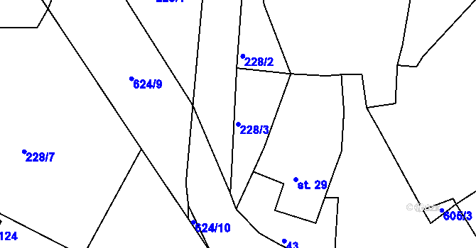 Parcela st. 228/3 v KÚ Třebomyslice u Horažďovic, Katastrální mapa
