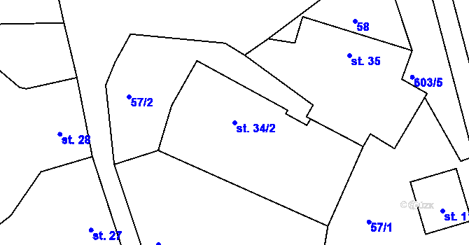 Parcela st. 34/2 v KÚ Třebomyslice u Horažďovic, Katastrální mapa