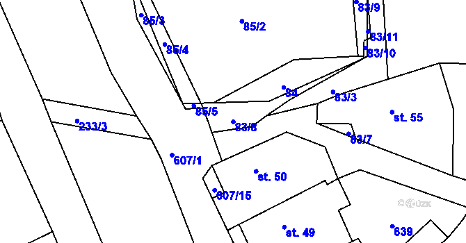Parcela st. 83/8 v KÚ Třebomyslice u Horažďovic, Katastrální mapa