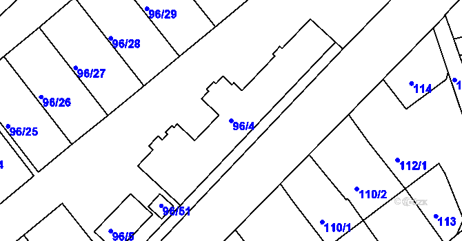 Parcela st. 96/4 v KÚ Třeboň, Katastrální mapa