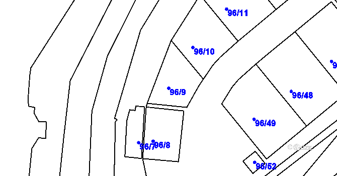 Parcela st. 96/9 v KÚ Třeboň, Katastrální mapa