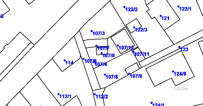 Parcela st. 107/8 v KÚ Třeboň, Katastrální mapa
