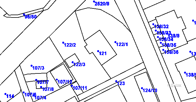 Parcela st. 121 v KÚ Třeboň, Katastrální mapa