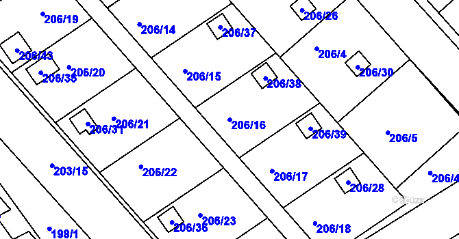 Parcela st. 206/16 v KÚ Třeboň, Katastrální mapa