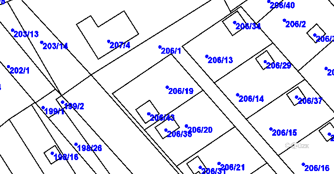 Parcela st. 206/19 v KÚ Třeboň, Katastrální mapa
