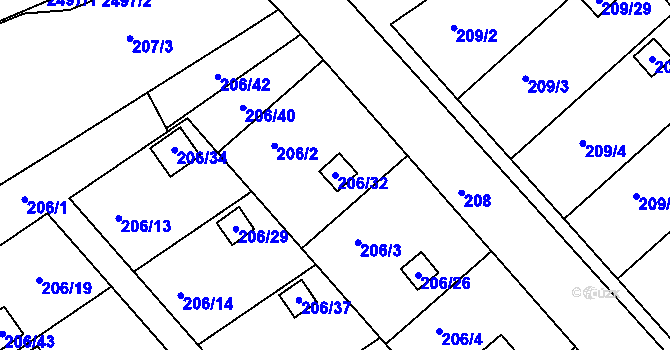 Parcela st. 206/32 v KÚ Třeboň, Katastrální mapa
