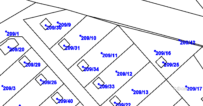 Parcela st. 209/11 v KÚ Třeboň, Katastrální mapa