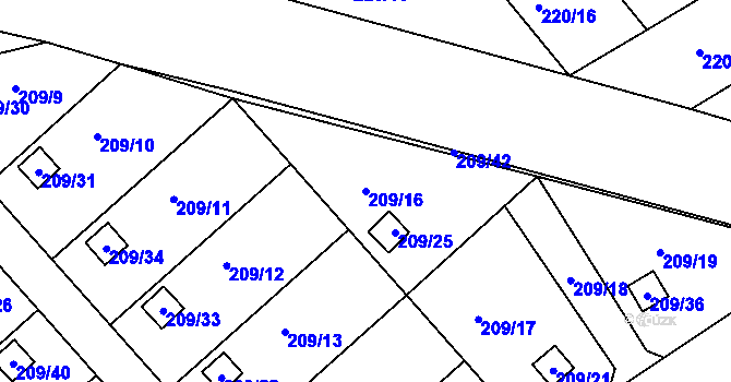Parcela st. 209/16 v KÚ Třeboň, Katastrální mapa
