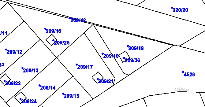 Parcela st. 209/18 v KÚ Třeboň, Katastrální mapa