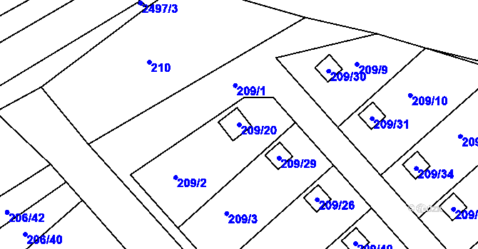 Parcela st. 209/20 v KÚ Třeboň, Katastrální mapa