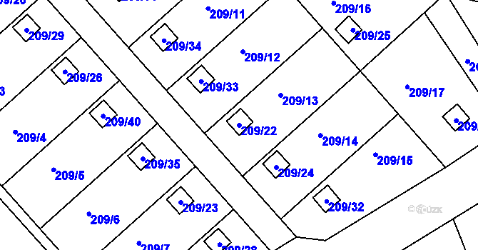 Parcela st. 209/22 v KÚ Třeboň, Katastrální mapa