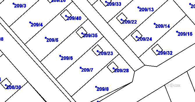 Parcela st. 209/23 v KÚ Třeboň, Katastrální mapa