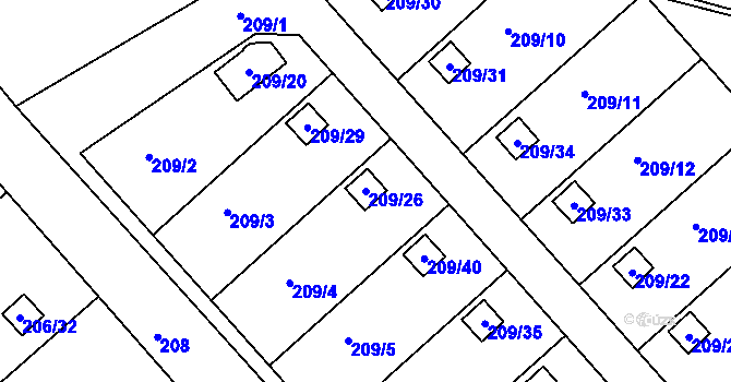 Parcela st. 209/26 v KÚ Třeboň, Katastrální mapa