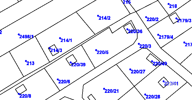 Parcela st. 220/5 v KÚ Třeboň, Katastrální mapa