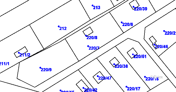 Parcela st. 220/7 v KÚ Třeboň, Katastrální mapa